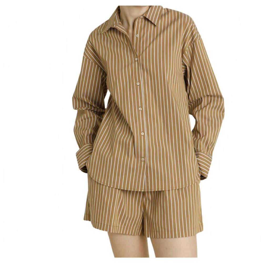 NEW AUREUM palmer button down top and short set in coffee - Picture 1 of 3